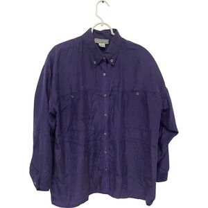 Point and Line Button Down Silk Shirt Womens Large‎ Purple Regular Fit Vintage